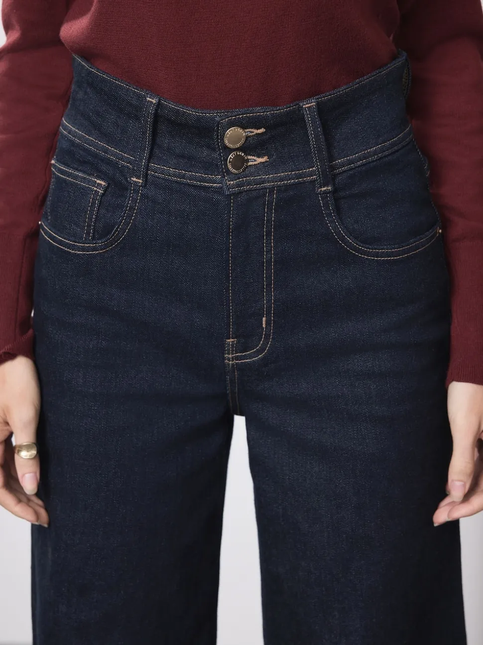 Rinse Blue High Rise Stretch Wide Leg Jeans