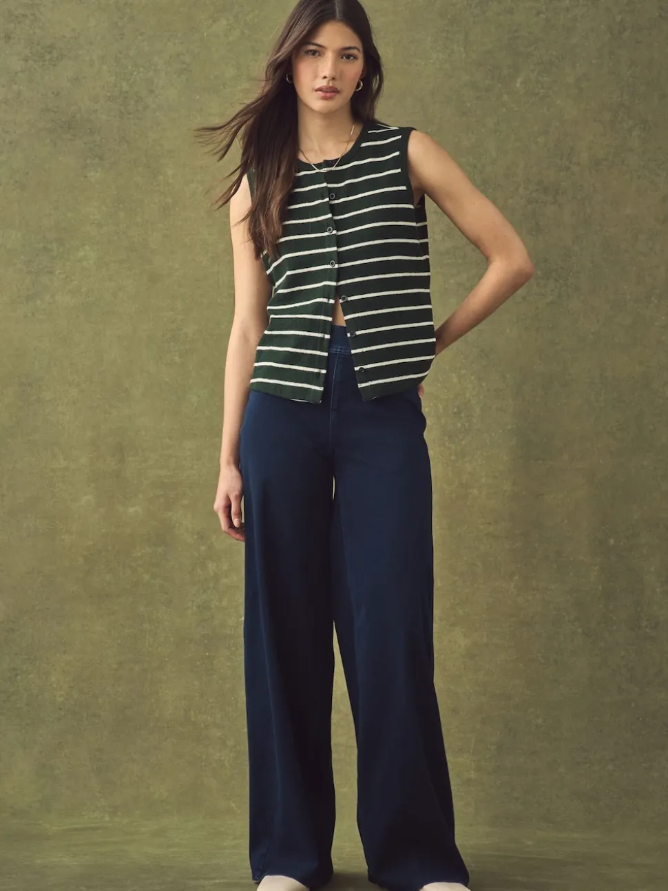 Rinse Blue Jersey Denim Wide Leg Trousers