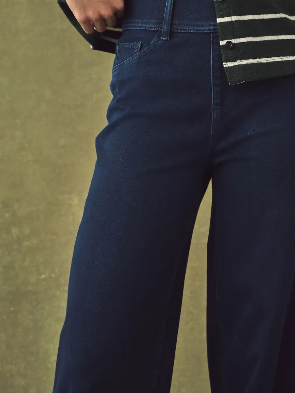 Rinse Blue Jersey Denim Wide Leg Trousers