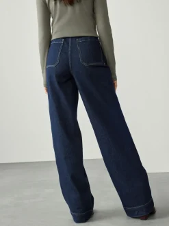 Rinse Blue N Premium High Rise Patch Pocket Comfort Stretch Wide Leg Jeans