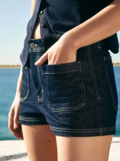 Rinse Blue Patch Pocket Mini Denim Shorts
