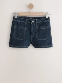 Rinse Blue Patch Pocket Mini Denim Shorts