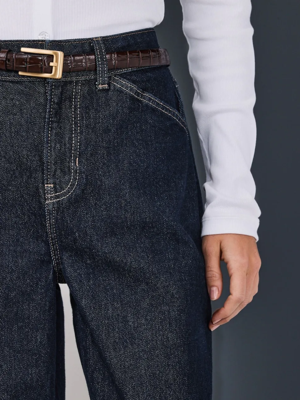 Rinse Blue Wide Leg Barrel Denim Jeans