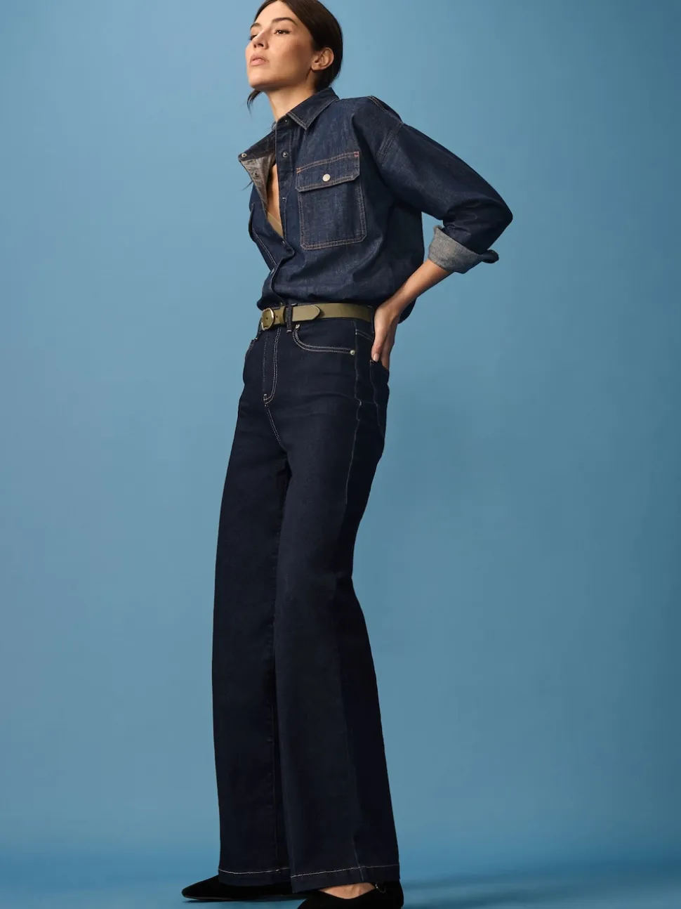 Rinse Blue Wide Leg Jeans