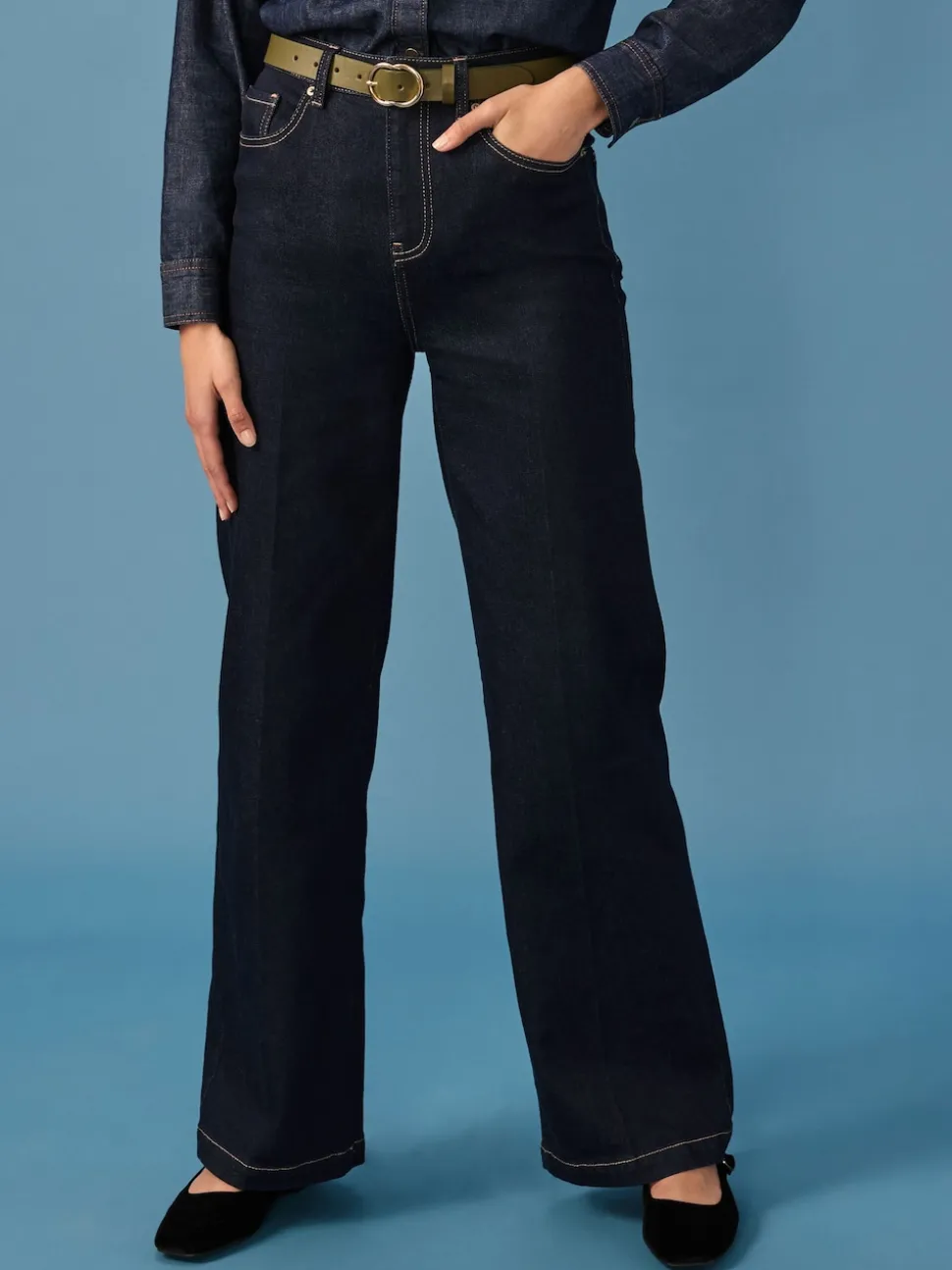 Rinse Blue Wide Leg Jeans