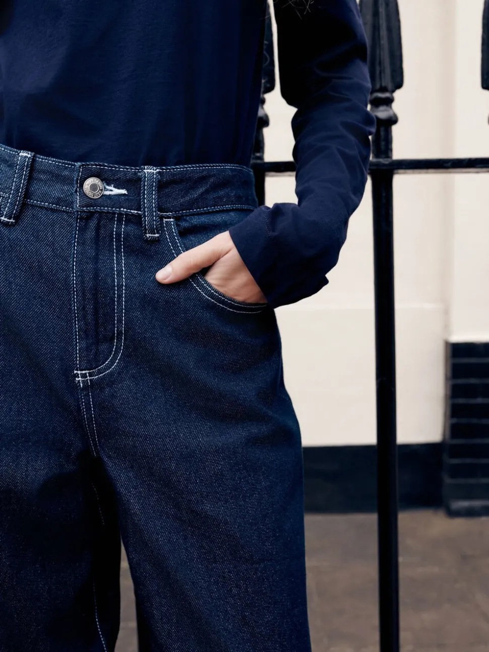 Rinse Boyfriend Wide Leg Mid Rise Turn Up Jeans