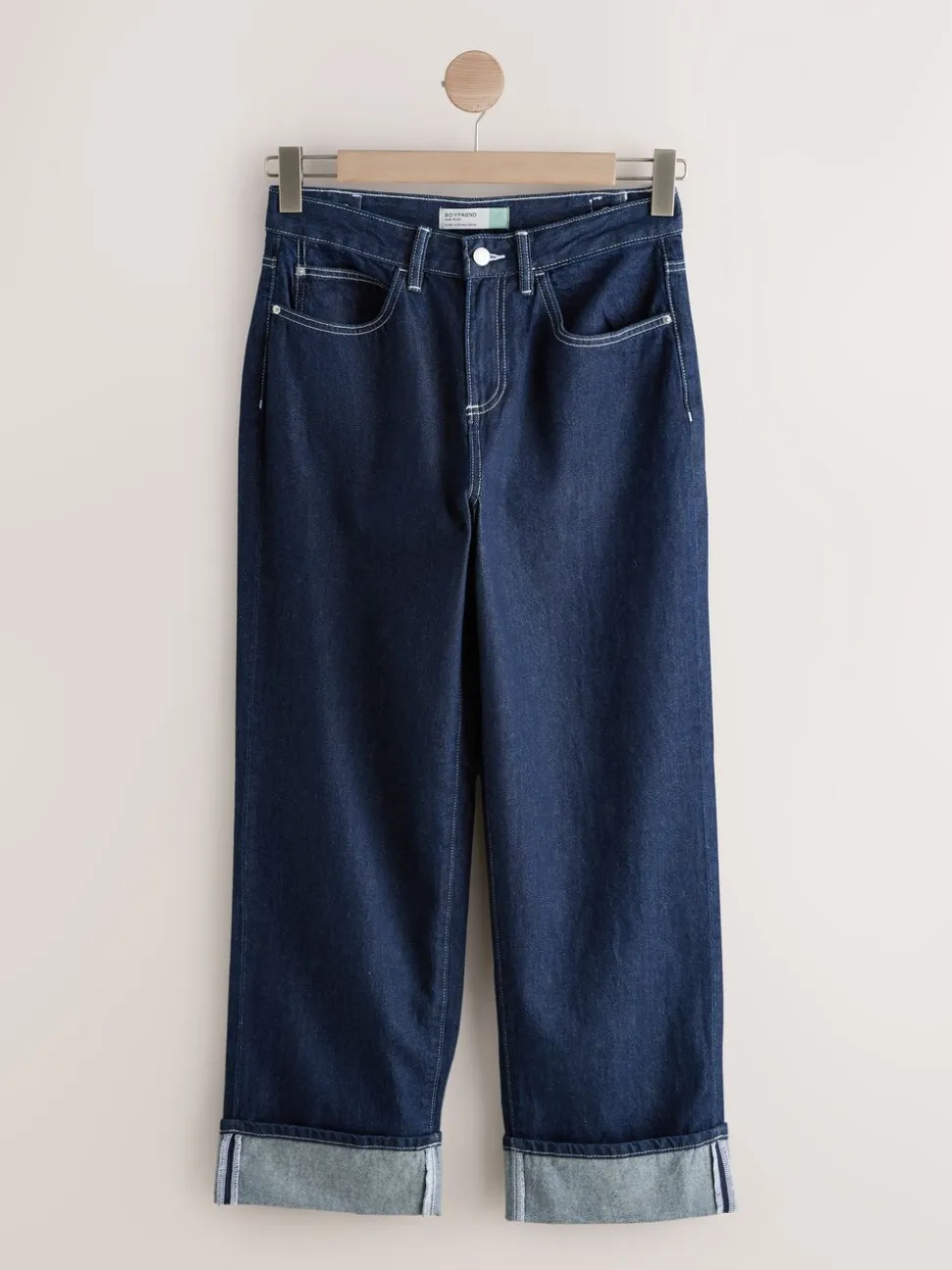 Rinse Boyfriend Wide Leg Mid Rise Turn Up Jeans