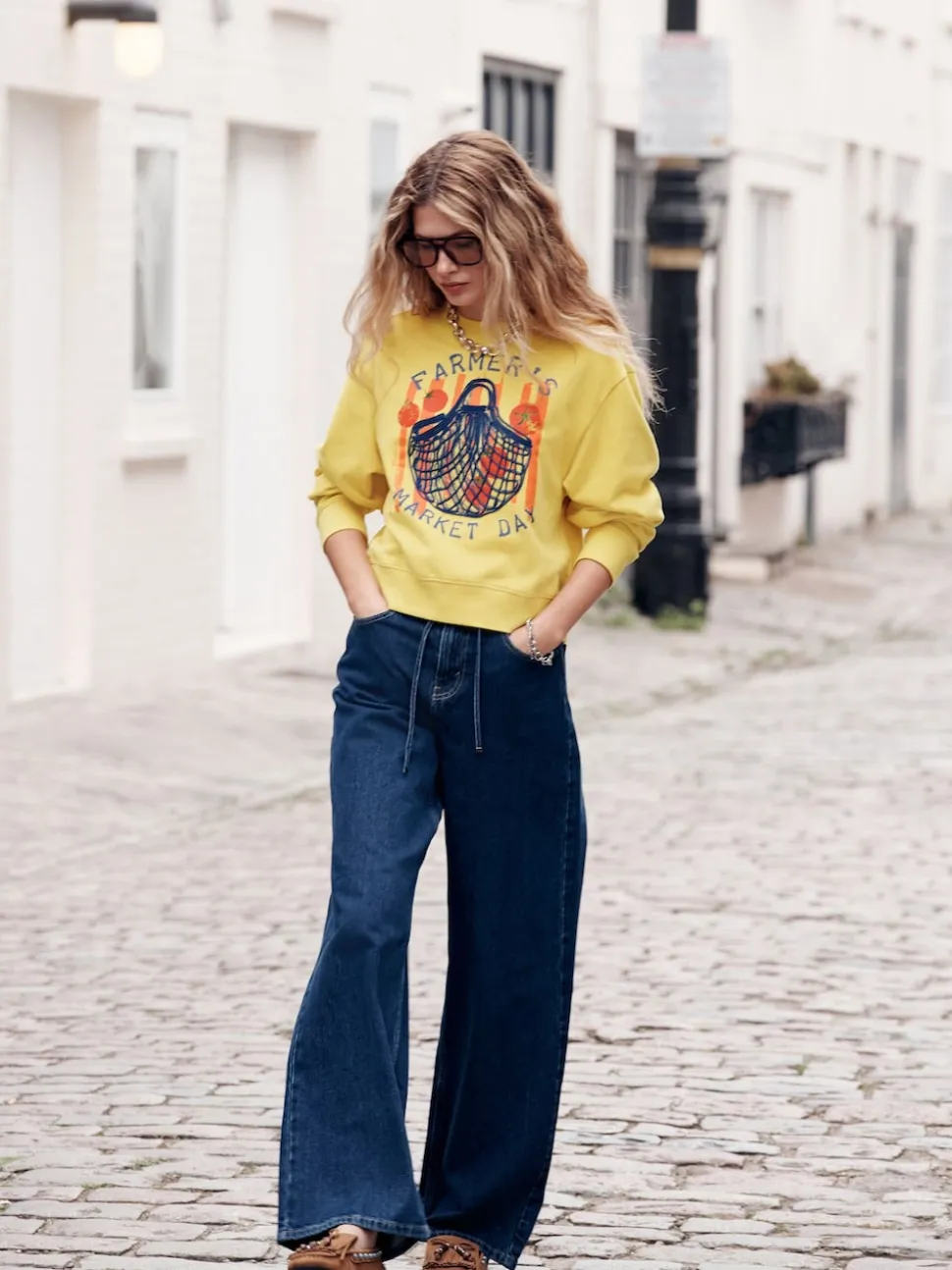 Rinse Denim Wide Leg Joggers Waist Jeans