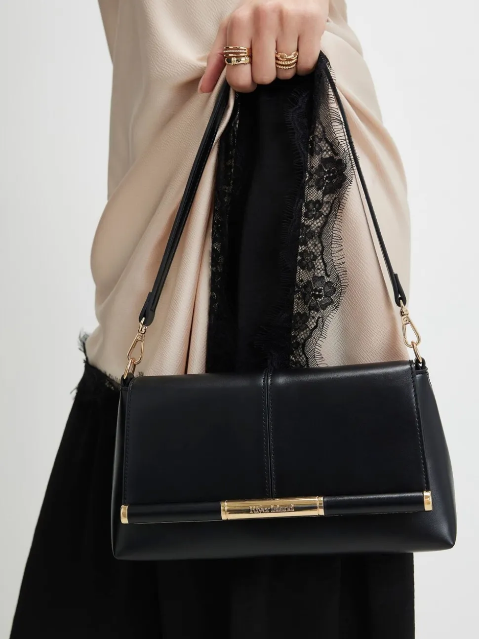 River Island Black Bar Front Clutch Bag