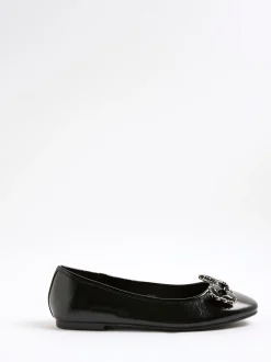 River Island Black Chain Bow Ballet Pumps