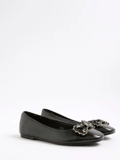 River Island Black Chain Bow Ballet Pumps