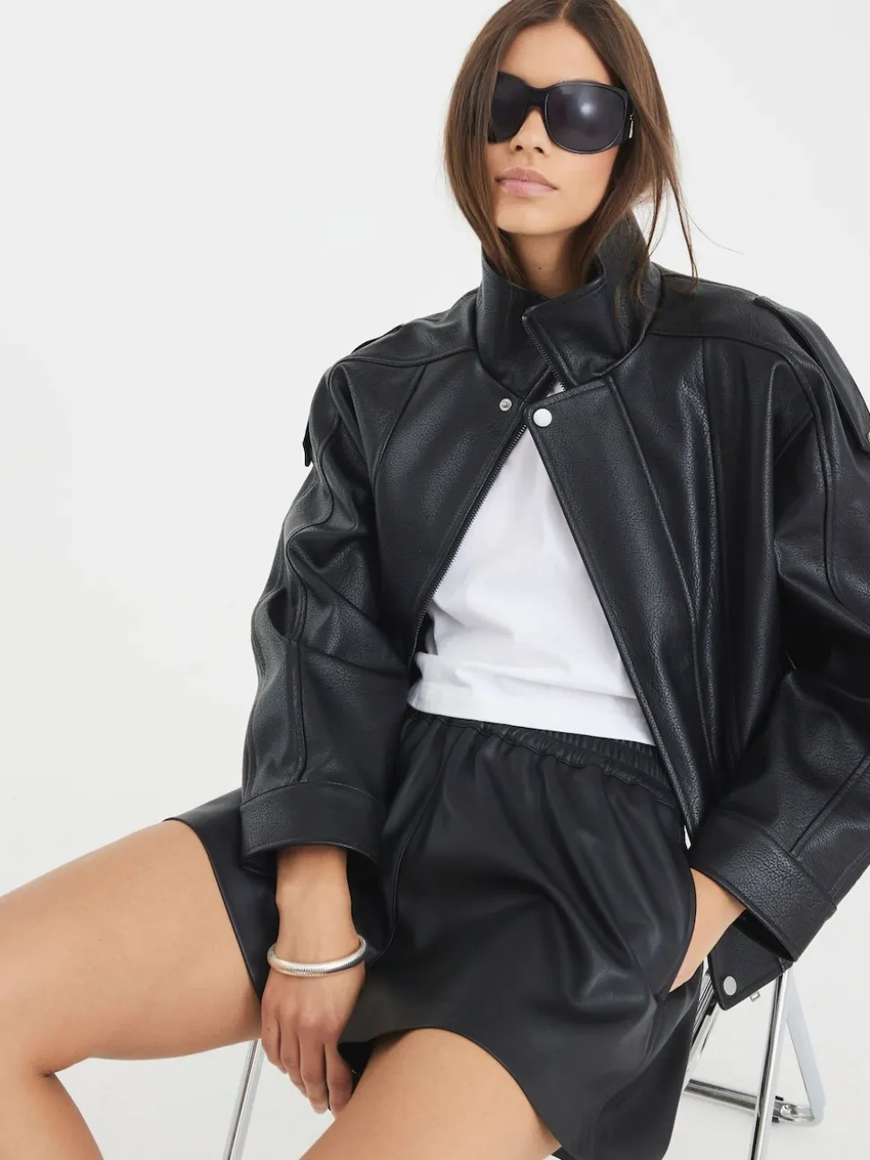 River Island Black Elasticated Faux Leather Shorts