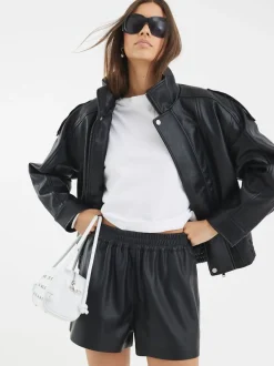 River Island Black Elasticated Faux Leather Shorts