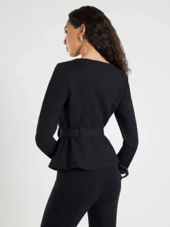 River Island Black Long Sleeve Belted Button Detail Blazer