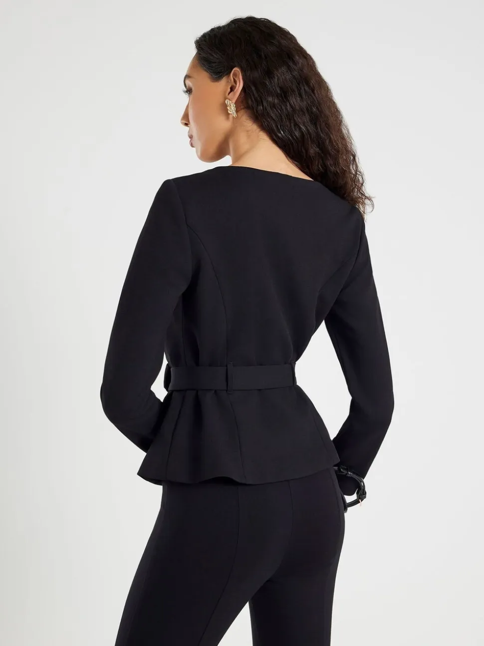 River Island Black Long Sleeve Belted Button Detail Blazer