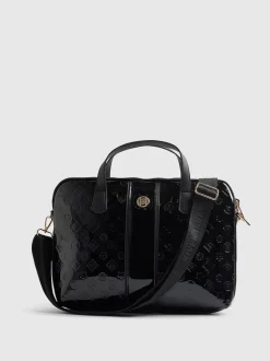 River Island Black Patent Monogram Laptop Case Bag