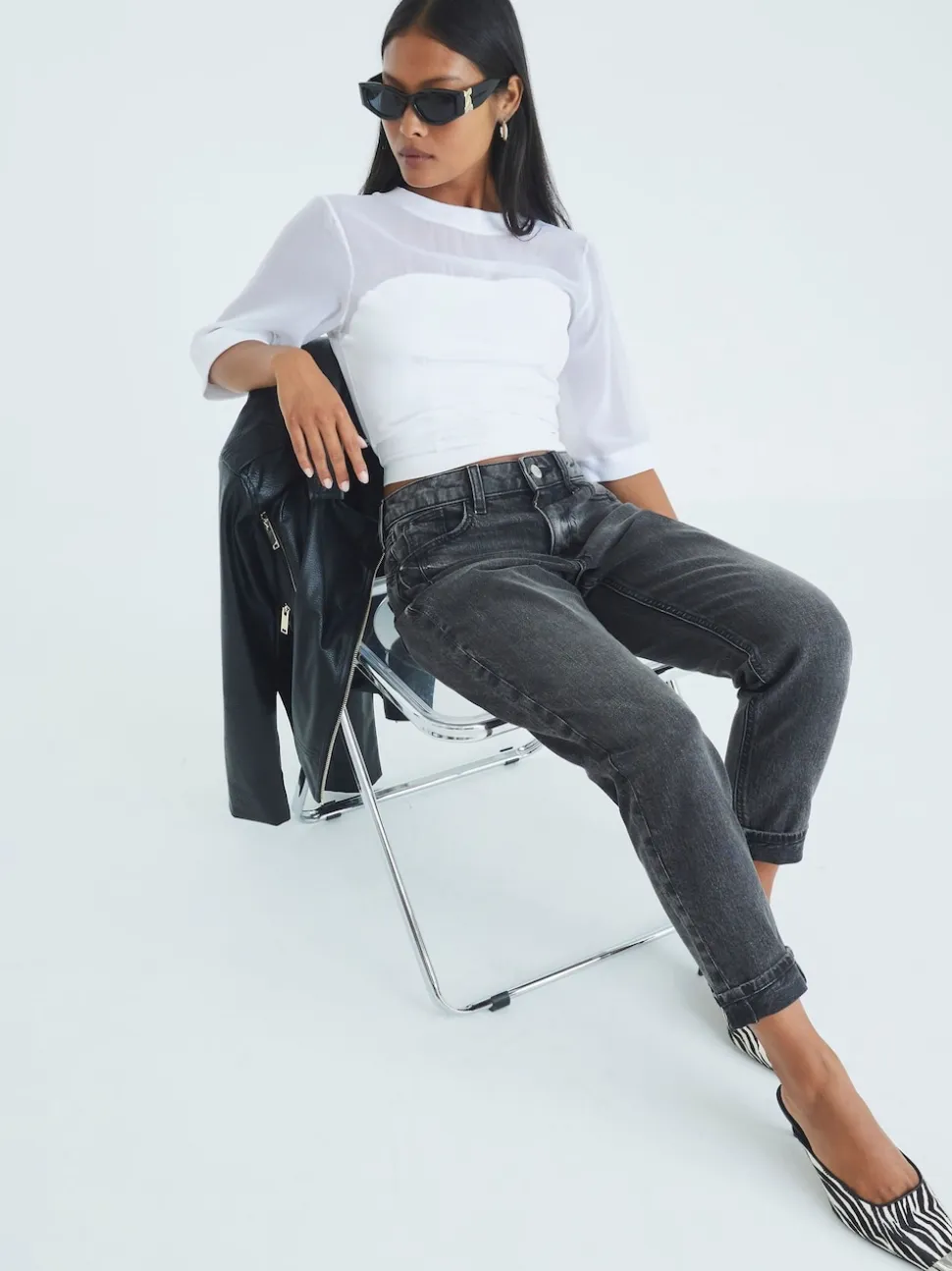 River Island Black Petite Mom Sculpt Jeans