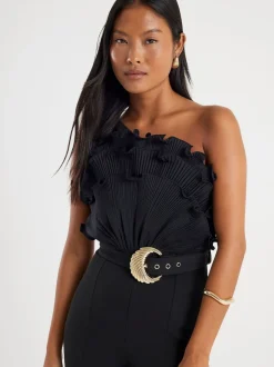 River Island Black Petite 3D Trim One Shoulder Jumpsuit