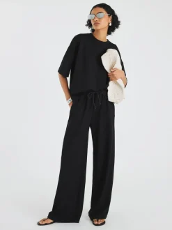 River Island Black Premium Wide Leg Joggers