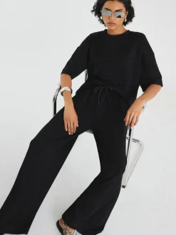 River Island Black Premium Wide Leg Joggers
