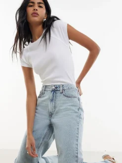 River Island Blue Relaxed Straight Raw Hem Leg Jeans