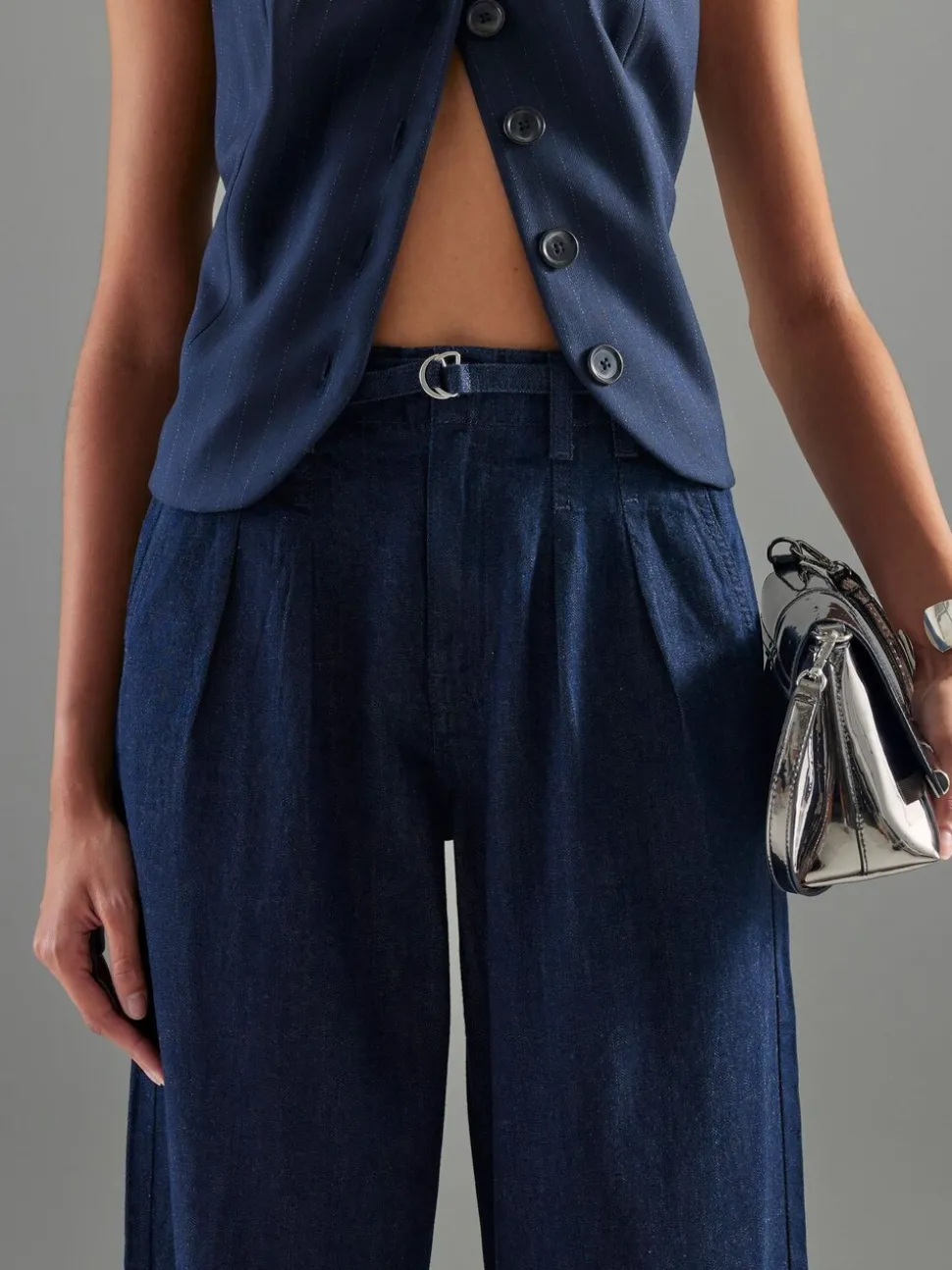 River Island Blue Wide Leg Tie Front Jeans