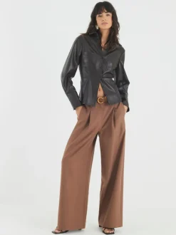 River Island Brown Easy Belted Wide Leg Trousers