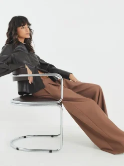 River Island Brown Easy Belted Wide Leg Trousers