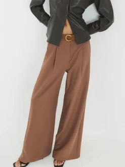 River Island Brown Easy Belted Wide Leg Trousers