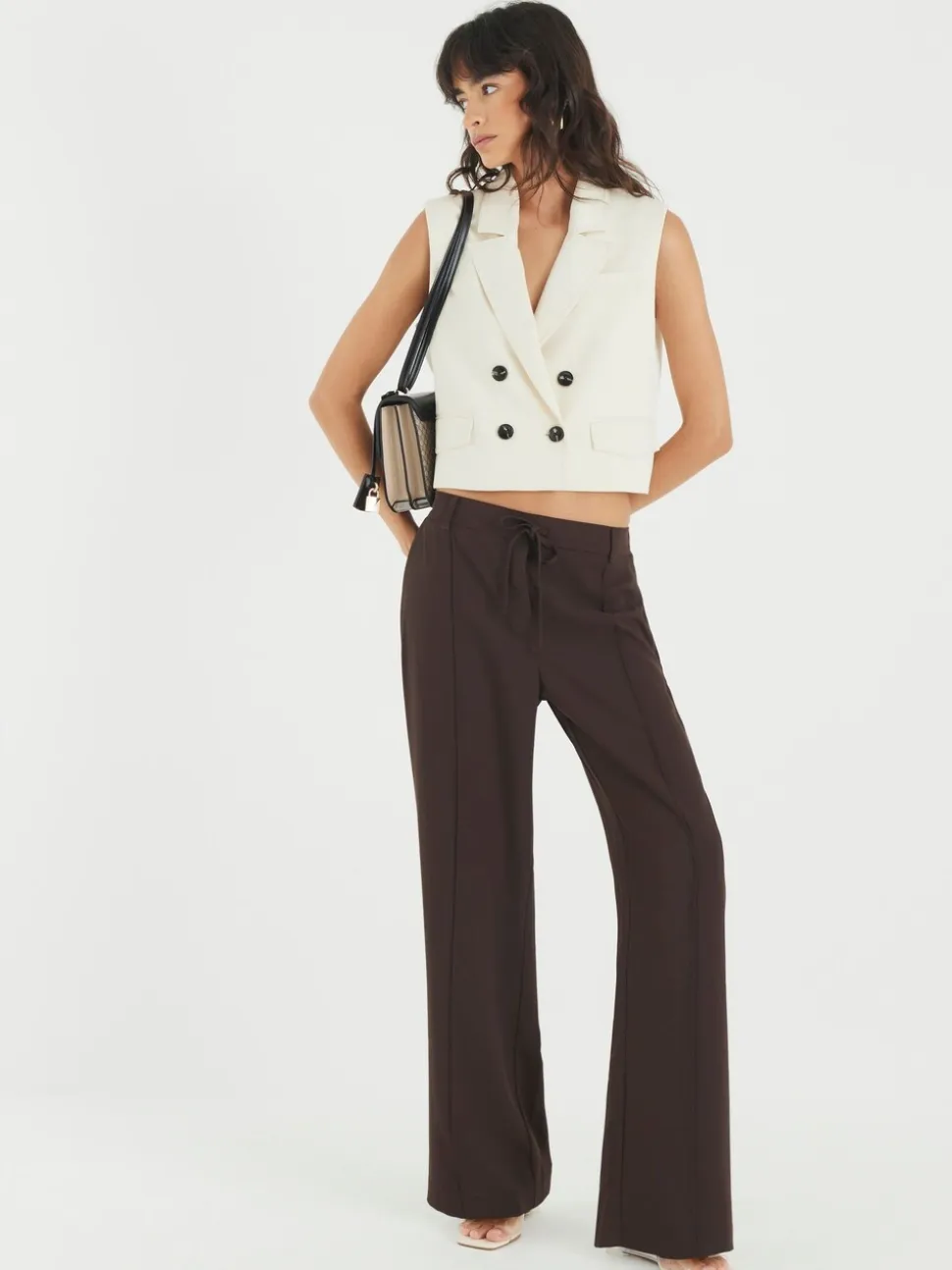 River Island Brown Elasticated Smart Joggers
