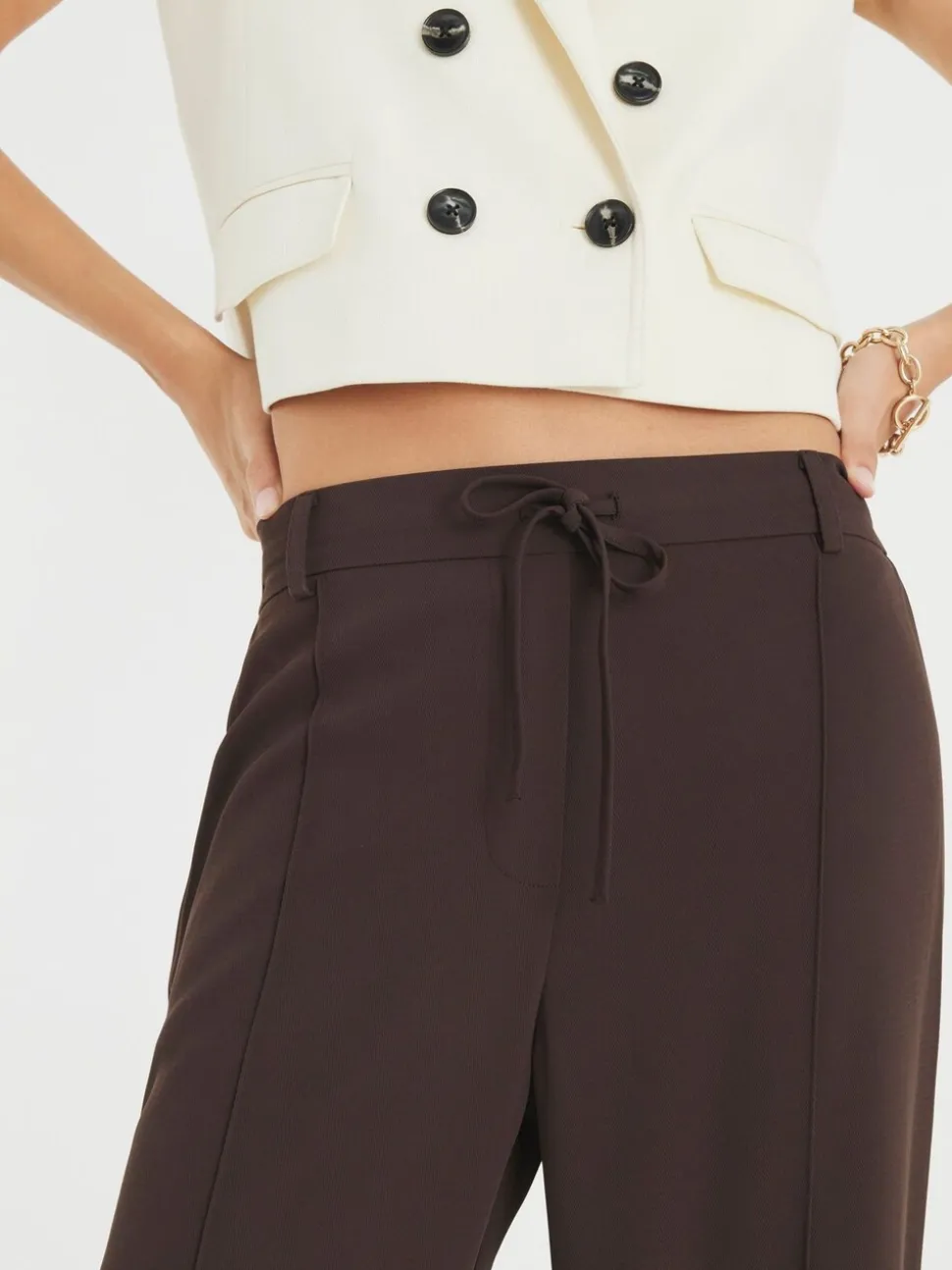River Island Brown Elasticated Smart Joggers