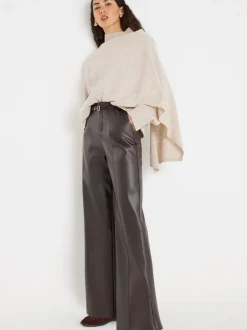 River Island Brown Faux Leather Wide Leg Trousers