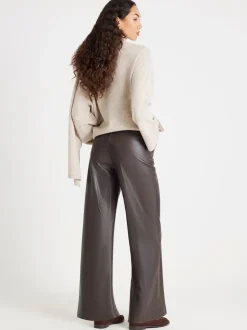 River Island Brown Faux Leather Wide Leg Trousers