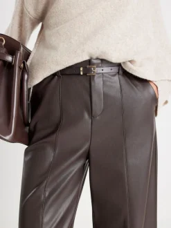 River Island Brown Faux Leather Wide Leg Trousers