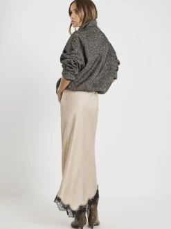 River Island Brown Satin Skirt With Lace