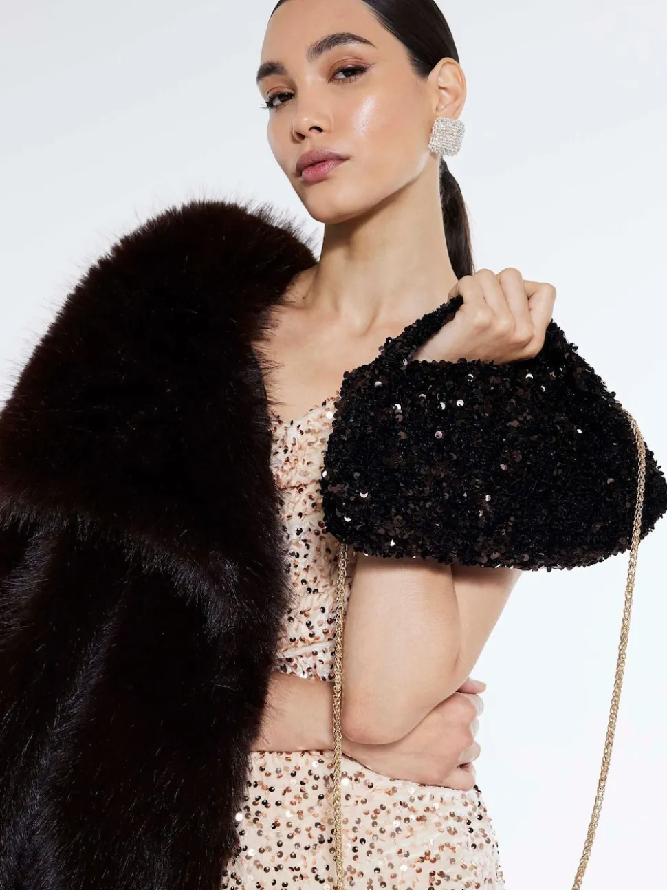 River Island Brown Sequin Grab Clutch