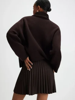 River Island Brown Suedette Button Pleated Mini Skirt