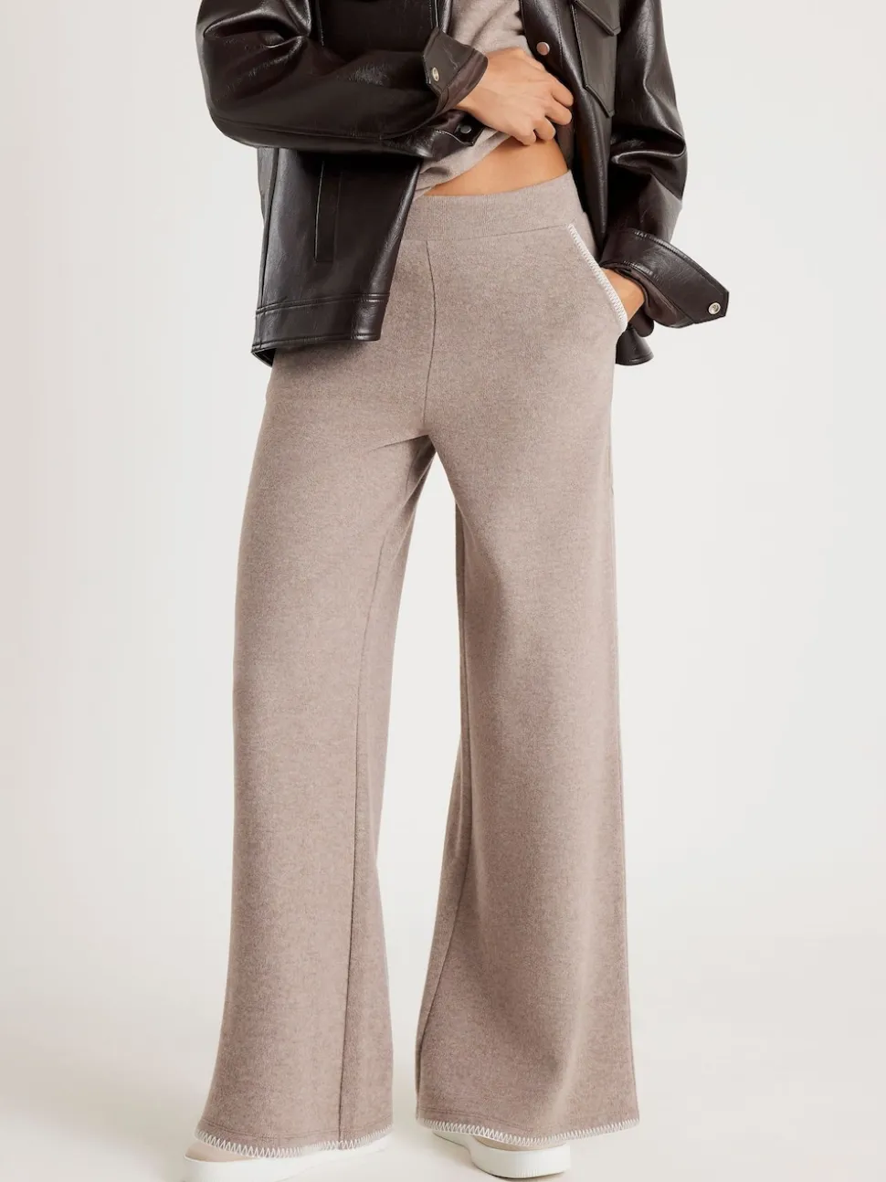 River Island Brown Whipstitch Cosy Wide Leg Joggers