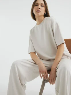 River Island Cream Premium Wide Leg Joggers