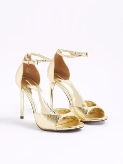 River Island Gold Wide Fit Open Toe Heels