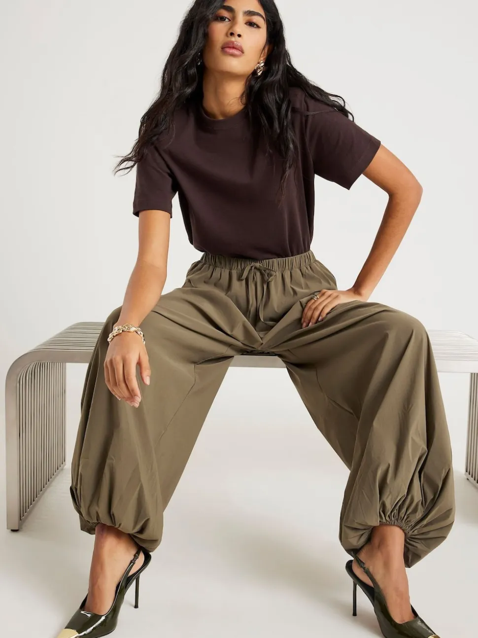 River Island Green Elasticated Balloon Trousers