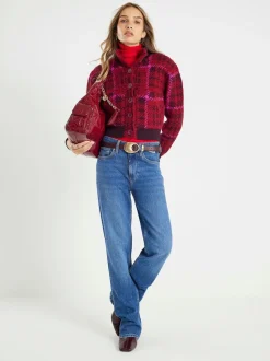 River Island Red Knitted Check Bomber Jacket