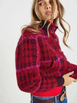 River Island Red Knitted Check Bomber Jacket