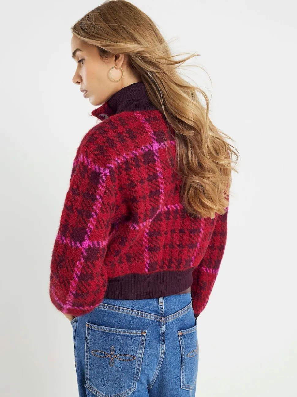 River Island Red Knitted Check Bomber Jacket