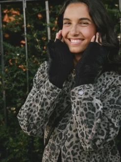 Rockett St George Black Faux Fur Handwarmers Gloves