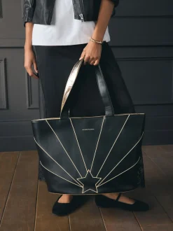 Rockett St George Black Gold Star Large Tote Bag