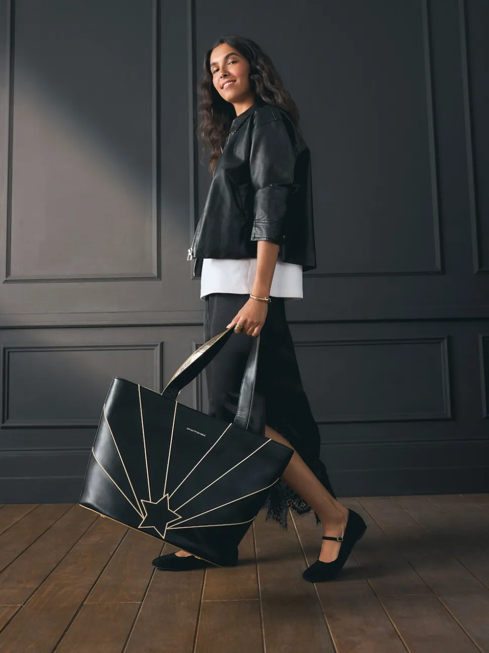 Rockett St George Black Gold Star Large Tote Bag