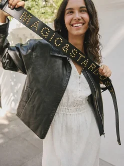 Rockett St George Black Leather Magic and Star Dust Chunky Studded Belt