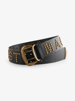 Rockett St George Black Leather Magic and Star Dust Chunky Studded Belt