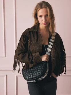 Rockett St George Black Quilted Cross-Body Bag with Star Strap